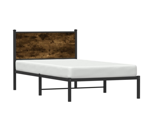 Estructura de cama con cabecero metal roble ahumado 100x190 cm