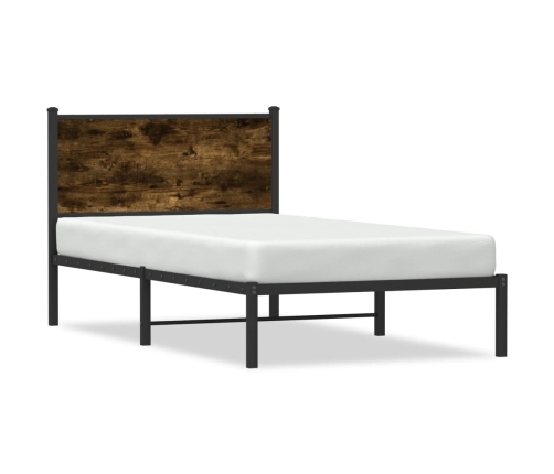 Estructura de cama con cabecero metal roble ahumado 100x190 cm