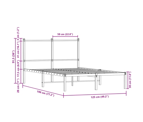 Estructura de cama sin colchón metal roble ahumado 120x190 cm