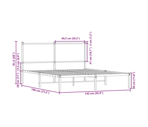 Estructura de cama sin colchón metal roble ahumado 137x190 cm