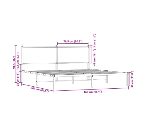 Estructura de cama sin colchón metal roble ahumado 160x200 cm