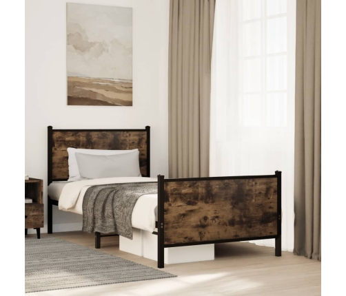 Estructura de cama sin colchón metal roble ahumado 90x200 cm