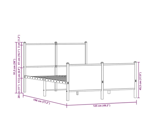 Estructura de cama sin colchón metal roble ahumado 120x190 cm