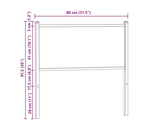 vidaXL Cabecero de madera de ingeniería y acero roble ahumado 75 cm