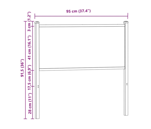 Cabecero de madera de ingeniería y acero roble ahumado 90 cm