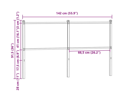 Cabecero de madera de ingeniería y acero roble ahumado 135 cm