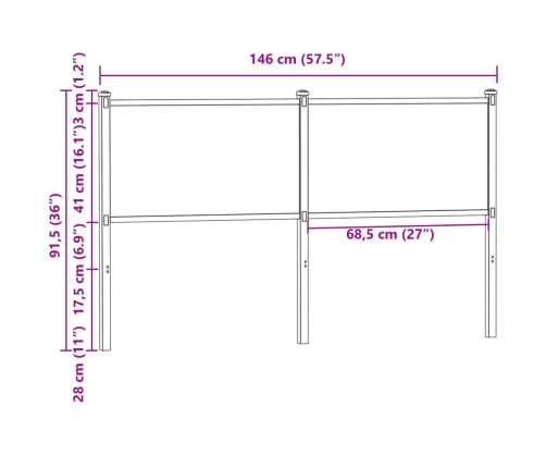 Cabecero de madera de ingeniería y acero roble ahumado 140 cm