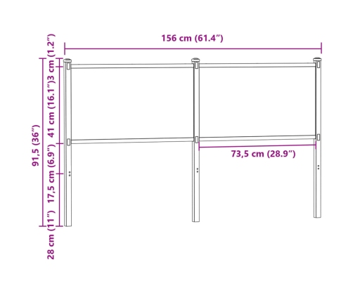 Cabecero de madera de ingeniería y acero roble ahumado 150 cm