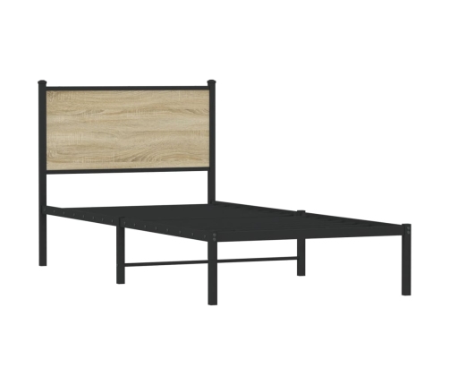 Estructura de cama con cabecero metal roble Sonoma 75x190 cm