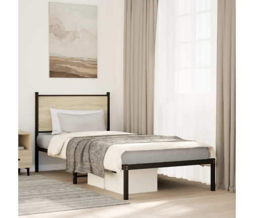 Estructura de cama con cabecero metal roble Sonoma 75x190 cm