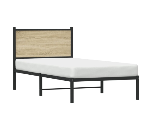 Estructura de cama con cabecero metal roble Sonoma 75x190 cm