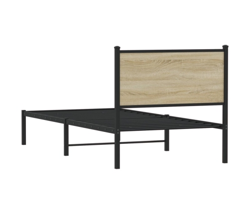 Estructura de cama con cabecero metal roble Sonoma 75x190 cm