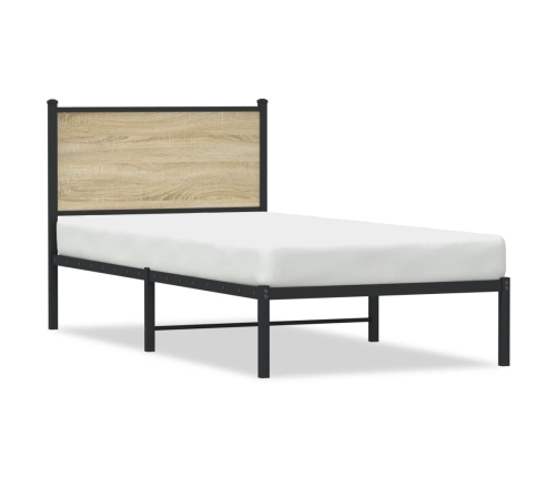 Estructura de cama con cabecero metal roble Sonoma 75x190 cm