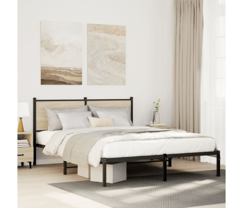 vidaXL Estructura de cama con cabecero metal roble Sonoma 140x190 cm