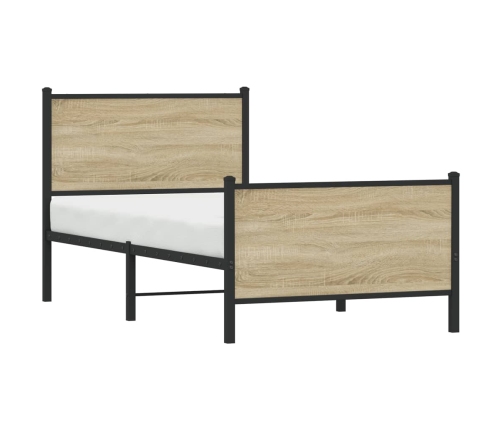 Estructura de cama sin colchón metal roble Sonoma 75x190 cm