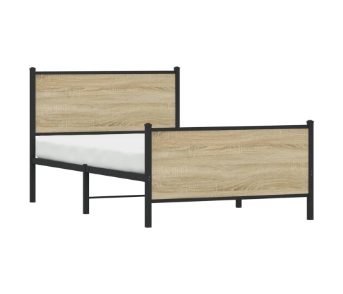 vidaXL Cama con cabecero y pie de cama metal roble Sonoma 100x190 cm