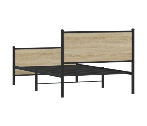 vidaXL Cama con cabecero y pie de cama metal roble Sonoma 100x190 cm