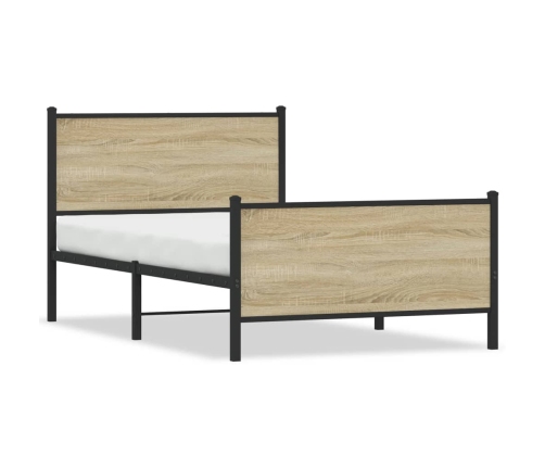 vidaXL Cama con cabecero y pie de cama metal roble Sonoma 100x190 cm