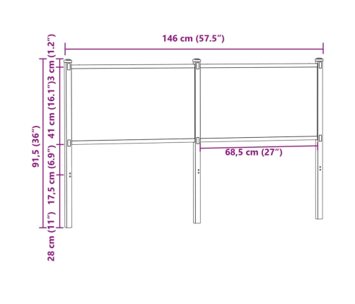 Cabecero de madera de ingeniería y acero roble Sonoma 140 cm