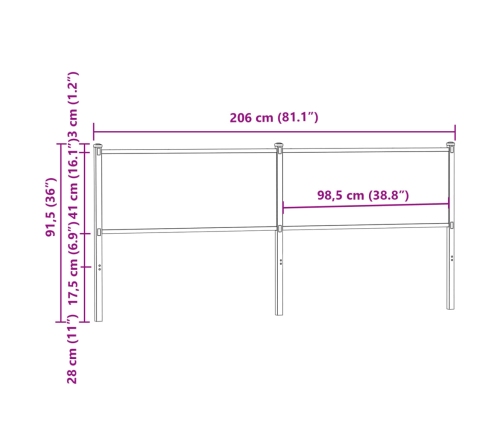 Cabecero de madera de ingeniería y acero roble Sonoma 200 cm