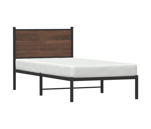 Estructura de cama con cabecero metal marrón roble 90x190 cm