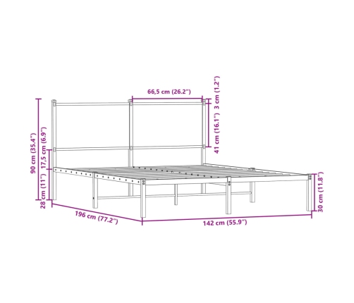 Estructura de cama sin colchón metal marrón roble 137x190 cm