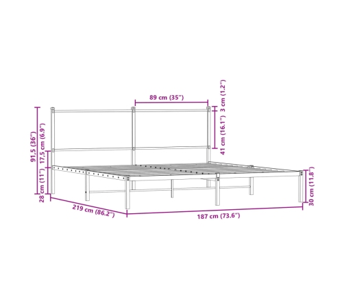 Estructura de cama con cabecero metal roble marrón 183x213 cm