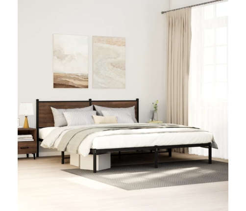 Estructura de cama sin colchón metal roble marrón 193x203 cm