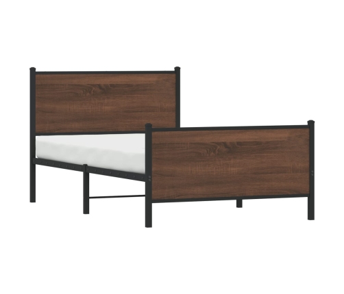 Cama con cabecero y pie de cama metal marrón roble 107x203 cm