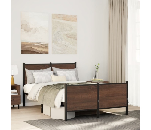 Estructura de cama sin colchón metal marrón roble 137x190 cm