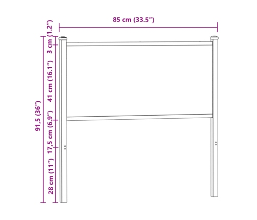 Cabecero de madera de ingeniería y acero marrón roble 80 cm