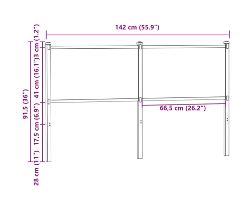 Cabecero de madera de ingeniería y acero marrón roble 135 cm