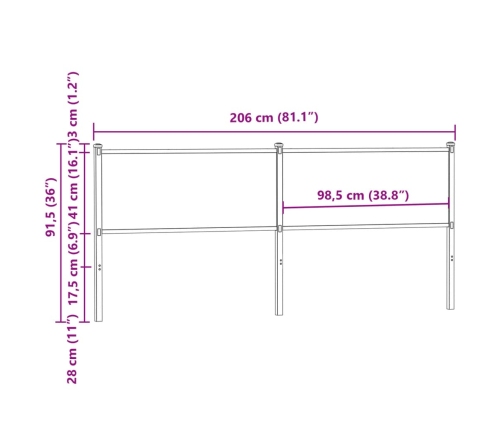 Cabecero de madera de ingeniería y acero marrón roble 200 cm