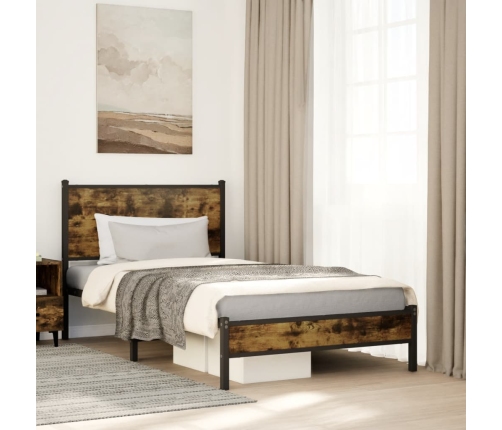 Estructura de cama sin colchón metal roble ahumado 107x203 cm