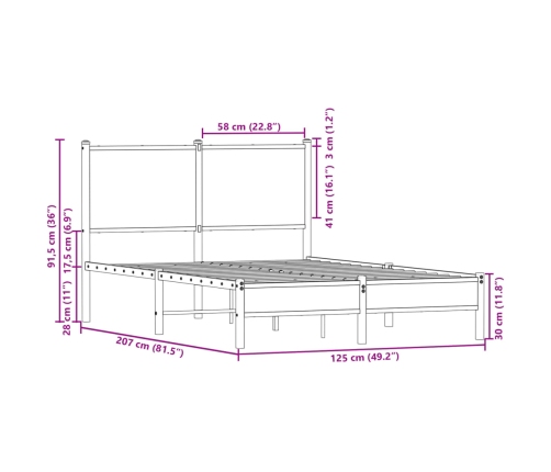 Estructura de cama sin colchón metal roble ahumado 120x200 cm