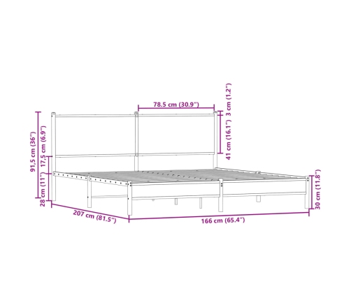 Estructura de cama sin colchón metal roble ahumado 160x200 cm