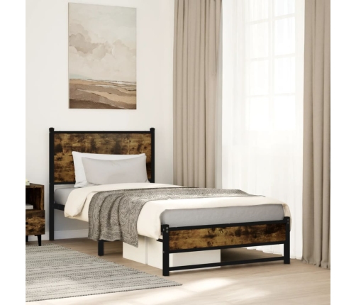 Estructura de cama sin colchón metal roble ahumado 90x200 cm
