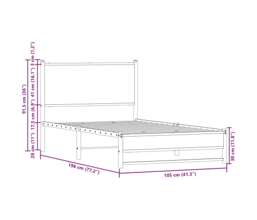 Estructura de cama sin colchón metal roble ahumado 100x190 cm