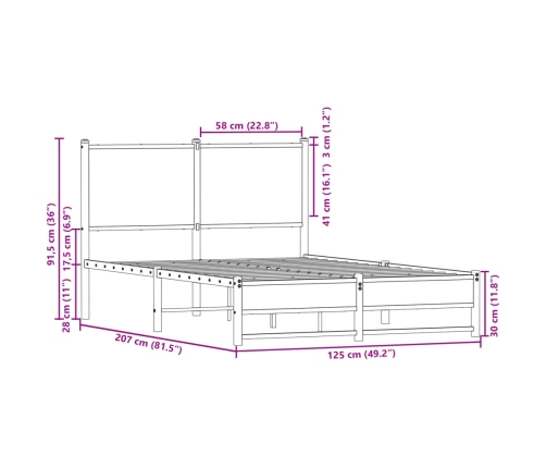 Estructura de cama sin colchón metal roble ahumado 120x200 cm