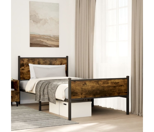 Estructura de cama sin colchón metal roble ahumado 107x203 cm