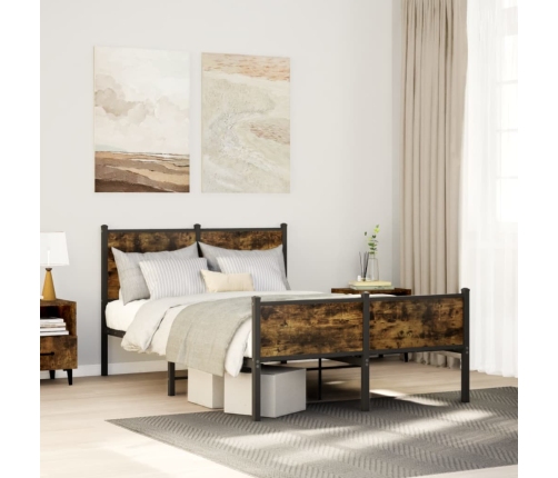 Estructura de cama sin colchón metal roble ahumado 120x190 cm