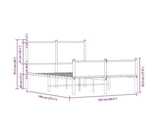 Estructura de cama sin colchón metal roble ahumado 120x190 cm