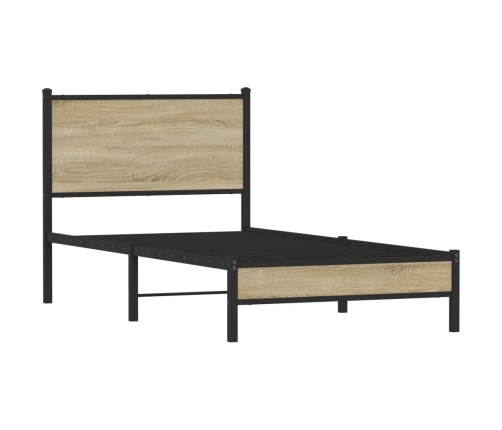 Estructura de cama con cabecero metal roble Sonoma 90x190 cm