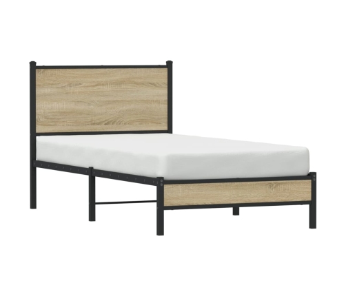 Estructura de cama con cabecero metal roble Sonoma 90x190 cm