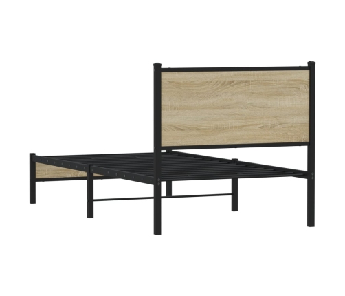 Estructura de cama con cabecero metal roble Sonoma 90x190 cm