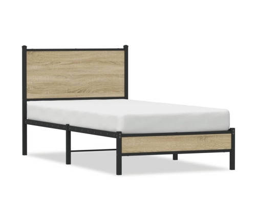 Estructura de cama con cabecero metal roble Sonoma 90x190 cm