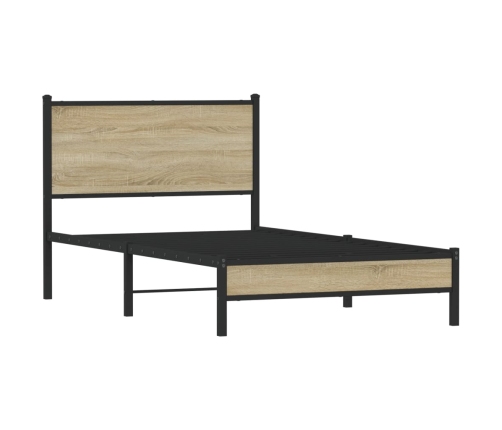 Estructura de cama con cabecero metal roble Sonoma 100x200 cm