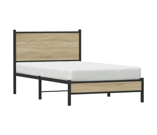 Estructura de cama con cabecero metal roble Sonoma 100x200 cm