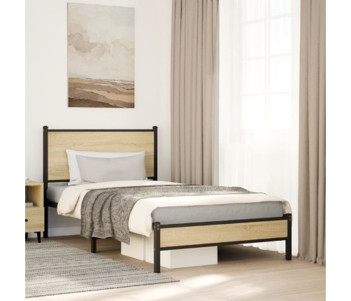 Estructura de cama sin colchón metal roble Sonoma 107x203 cm