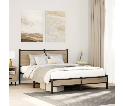 Estructura de cama sin colchón metal roble Sonoma 137x190 cm